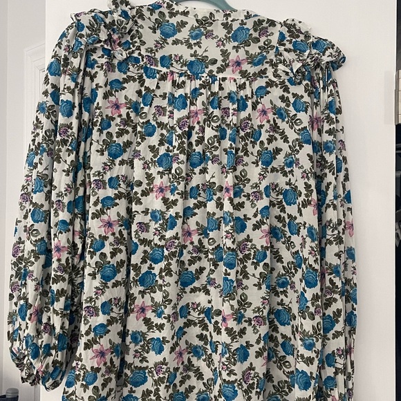 River Island Ruffle Front Floral Blouse Cotton Blend Lace Button Down Sz 22 - Picture 9 of 9